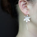 sterling Silver Long Flower Earrings