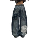 Womens Hip Hop Graphic Vintage High Waist Wide-leg Pants