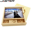 USB Memory Stick with Photography Wood Box (170x170x35mm) for Bride, Groom (Walnut)