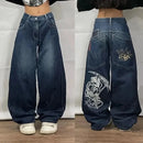Womens Hip Hop Graphic Vintage High Waist Wide-leg Pants