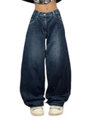 Womens Hip Hop Graphic Vintage High Waist Wide-leg Pants