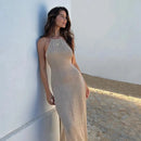 Women Swimwear Up Beach Sexy See Through Maxi Slit Bodycon Summer Dress