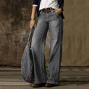 Women retro  Loose Casual Straight Leg High Denim Pants
