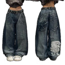 Womens Hip Hop Graphic Vintage High Waist Wide-leg Pants
