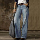 Women retro  Loose Casual Straight Leg High Denim Pants