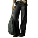 Women retro  Loose Casual Straight Leg High Denim Pants