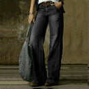 Women retro  Loose Casual Straight Leg High Denim Pants