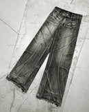Stitching Men's Black Washed Jeans
