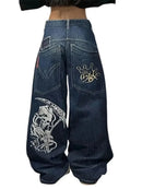 Womens Hip Hop Graphic Vintage High Waist Wide-leg Pants