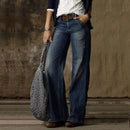 Women retro  Loose Casual Straight Leg High Denim Pants